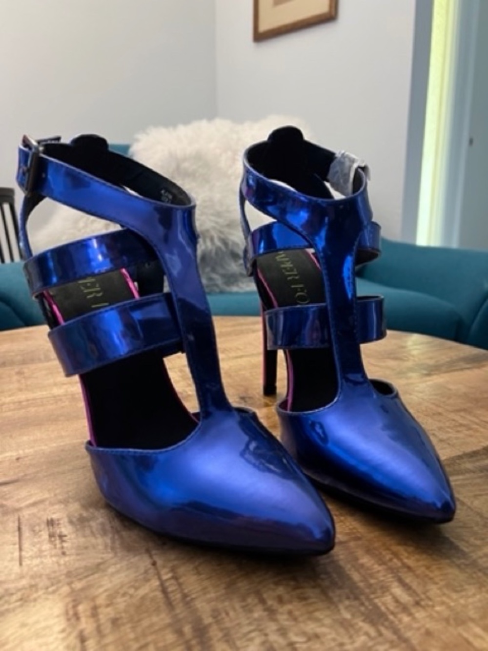 Paper Fox NIB Electric Blue with Fuchsia Heel Sandals High Heels Size 8.5